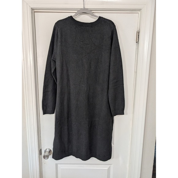 Talbots Tweed Side Tie Sweater Dress women's‎ XL black gold shimmer midi NWTs - Picture 7 of 7